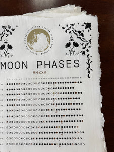 2025 Moon Phase Calendar on 12x18 Handmade Paper